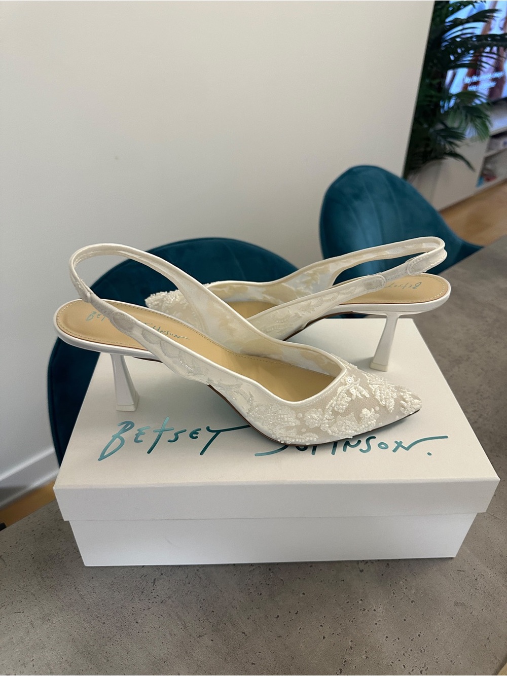 Betsey Johnson Ivory Lace Slingback Heels
